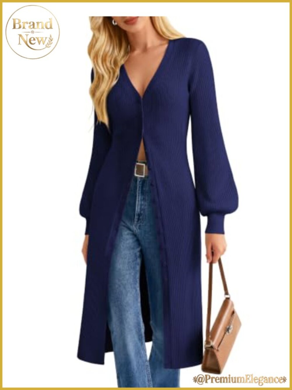 Women's Long Duster Cardigan Chunky Knit Lantern Sleeve Button Up Sweater Coat